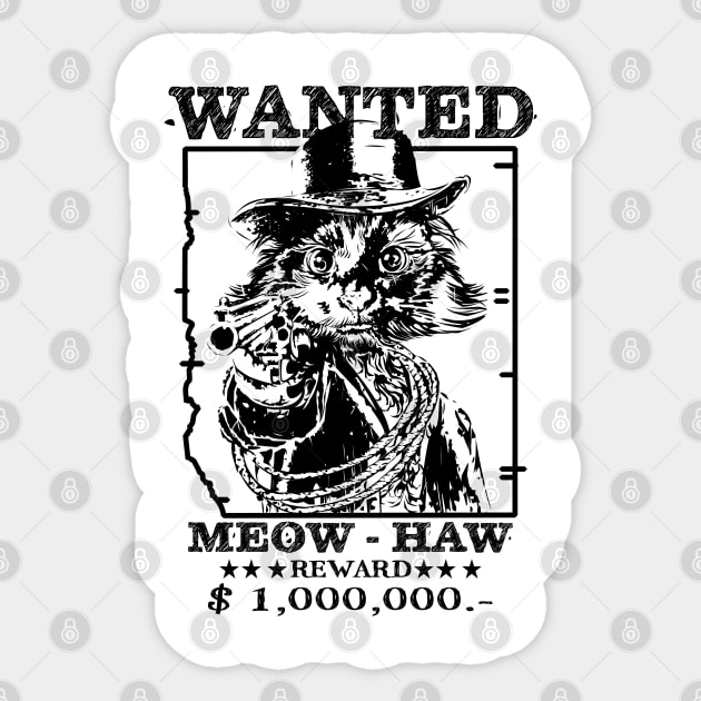 Vintage WANTED MEOW HAW Cowboy Western Country Sticker by PunnyPoyoShop